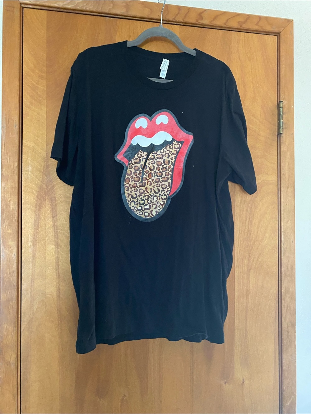 Bella Canvas Black Tee with Red Lips and Leopard Tongue Graphic Patch